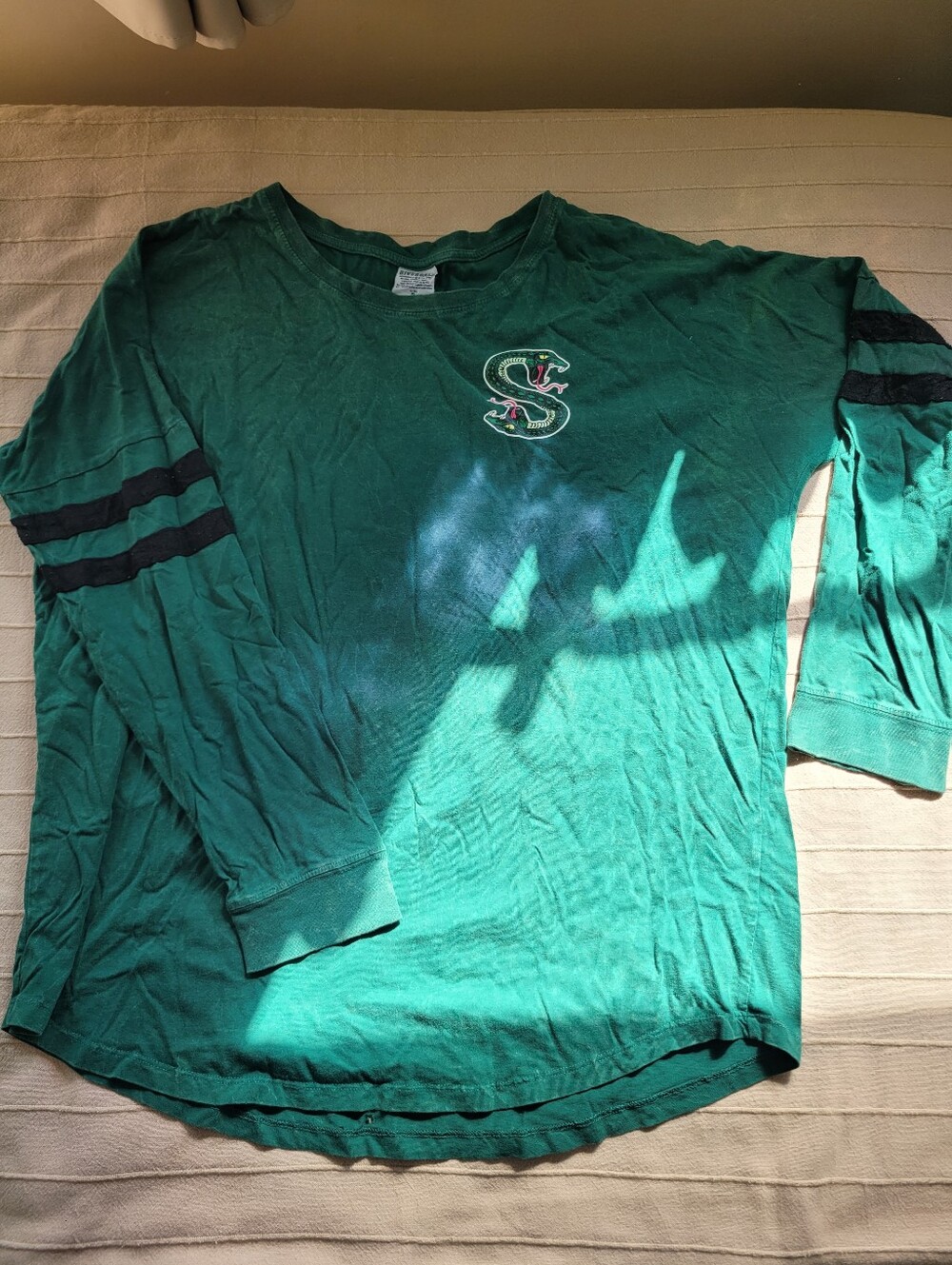 Green Long-Sleeve "South Side Serpents" Riverdale Shirt with Striped Sleeves